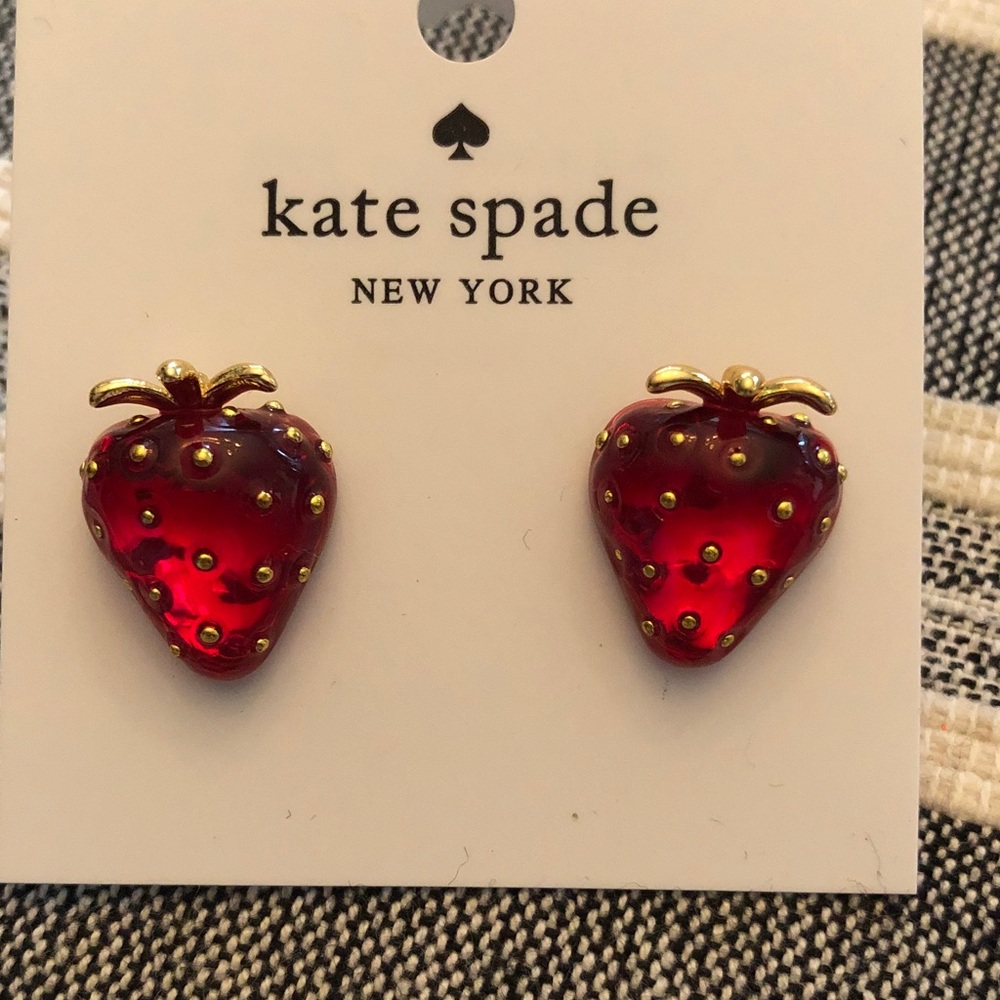Authentic kate spade Red Strawberry Heart Stud Earrings with Gold Accents